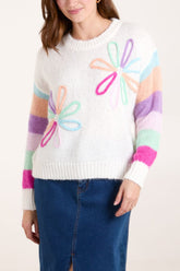 Embroidery Multi Colour Flower & Stripes Jumper