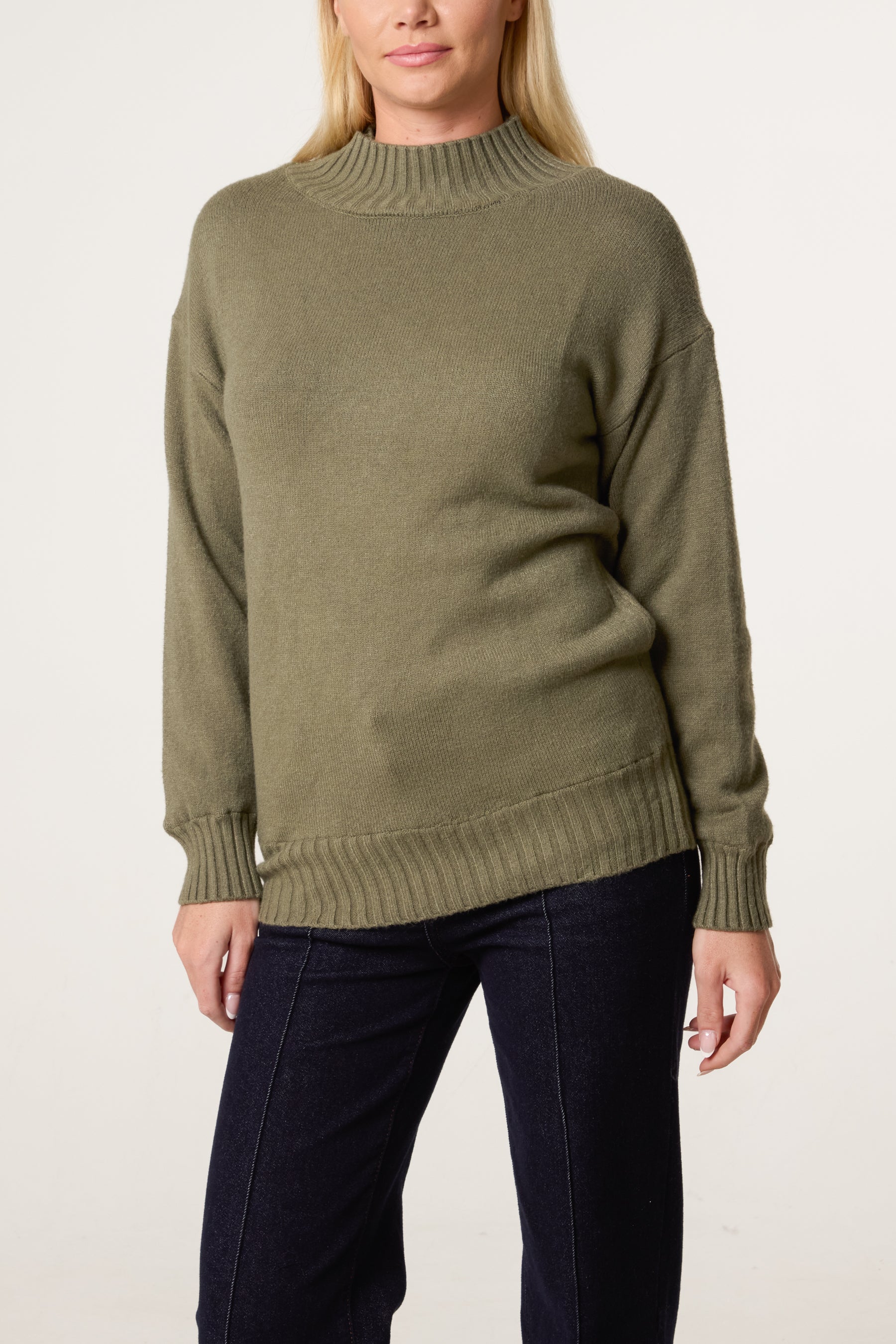 Ribbed Edge High Neck Jumper