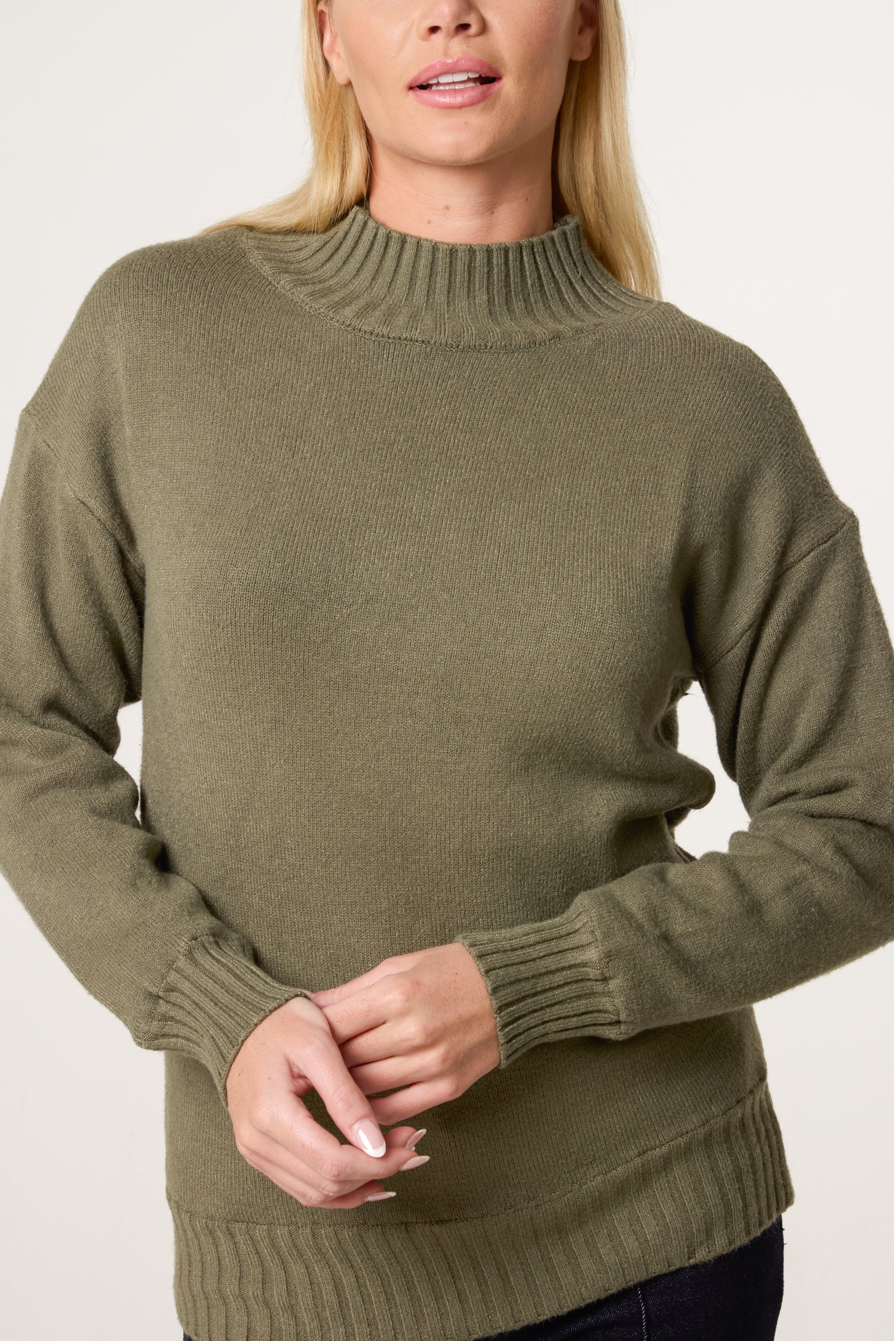 Ribbed Edge High Neck Jumper
