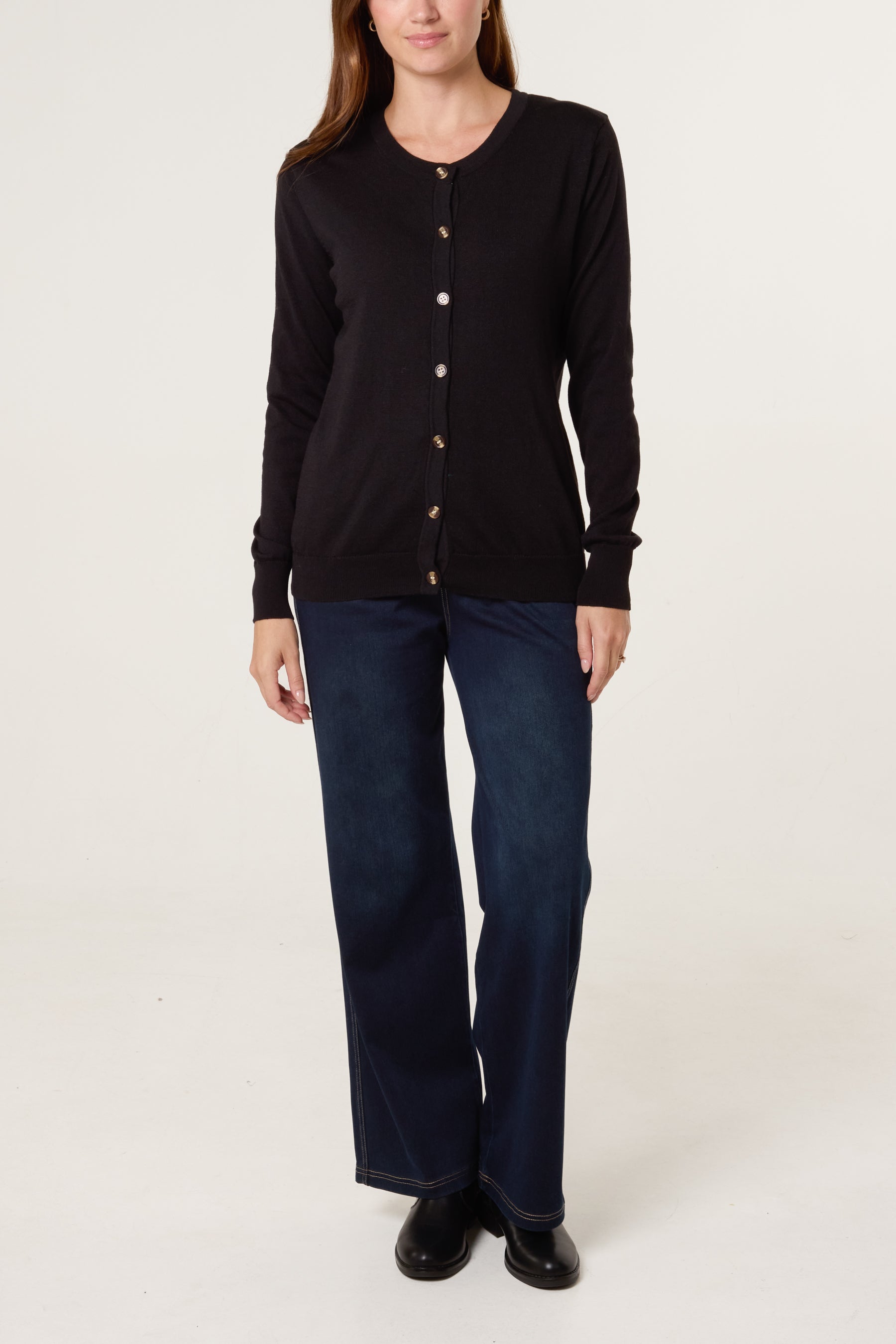 Round Neck Button Fine Knit Cardigan
