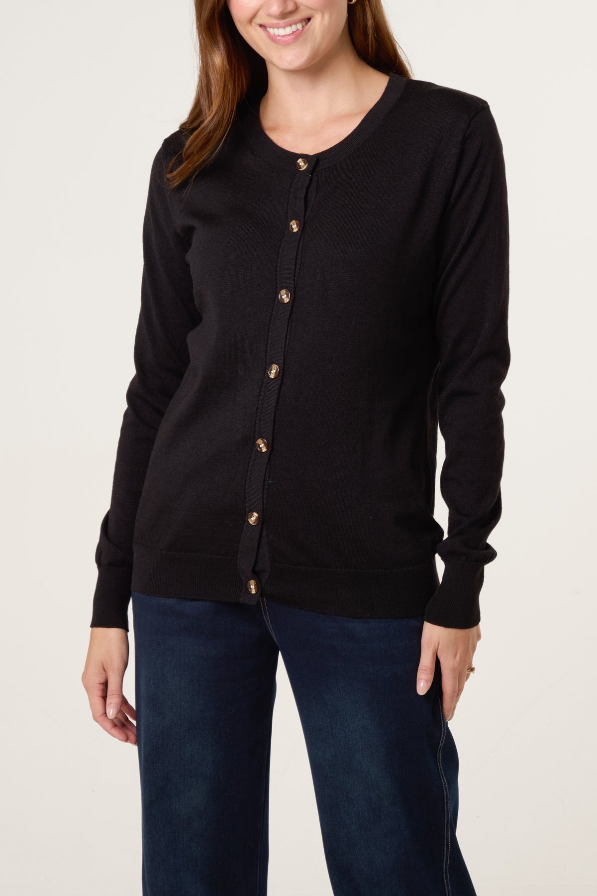 Round Neck Button Fine Knit Cardigan