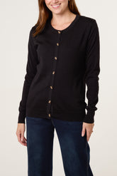 Round Neck Button Fine Knit Cardigan