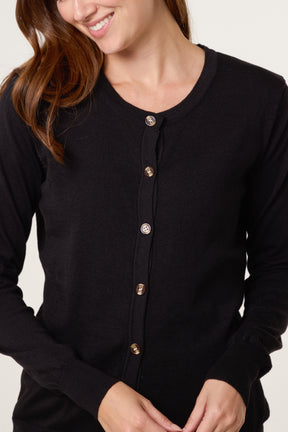 Round Neck Button Fine Knit Cardigan
