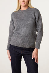Grey Ribbed Edge Round Neck Jumper