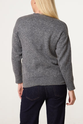 Grey Ribbed Edge Round Neck Jumper