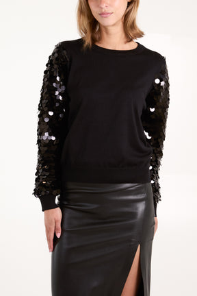 Sequin Sleeve Fine Knit Jumper