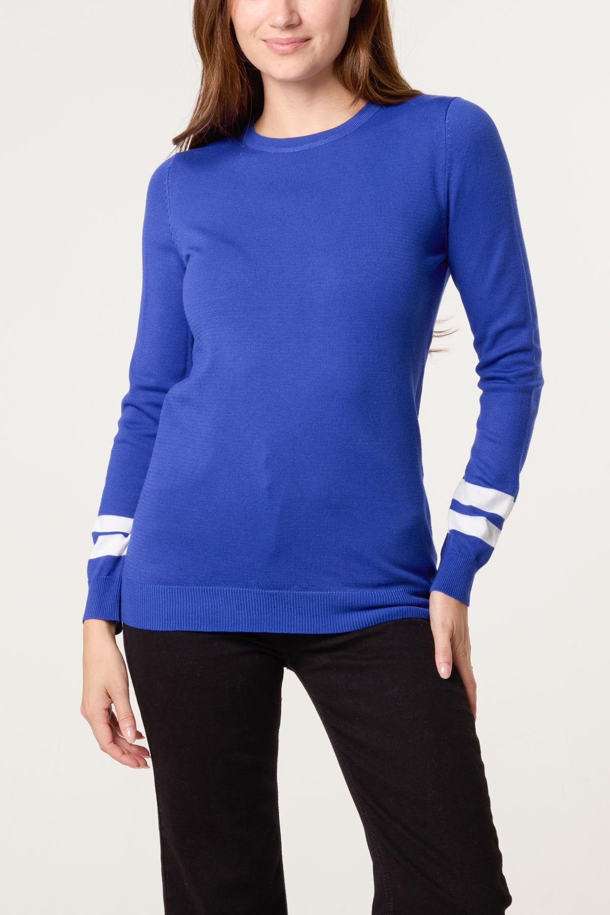 Striped Sleeve Fine Knit Jumper