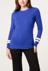 Striped Sleeve Fine Knit Jumper