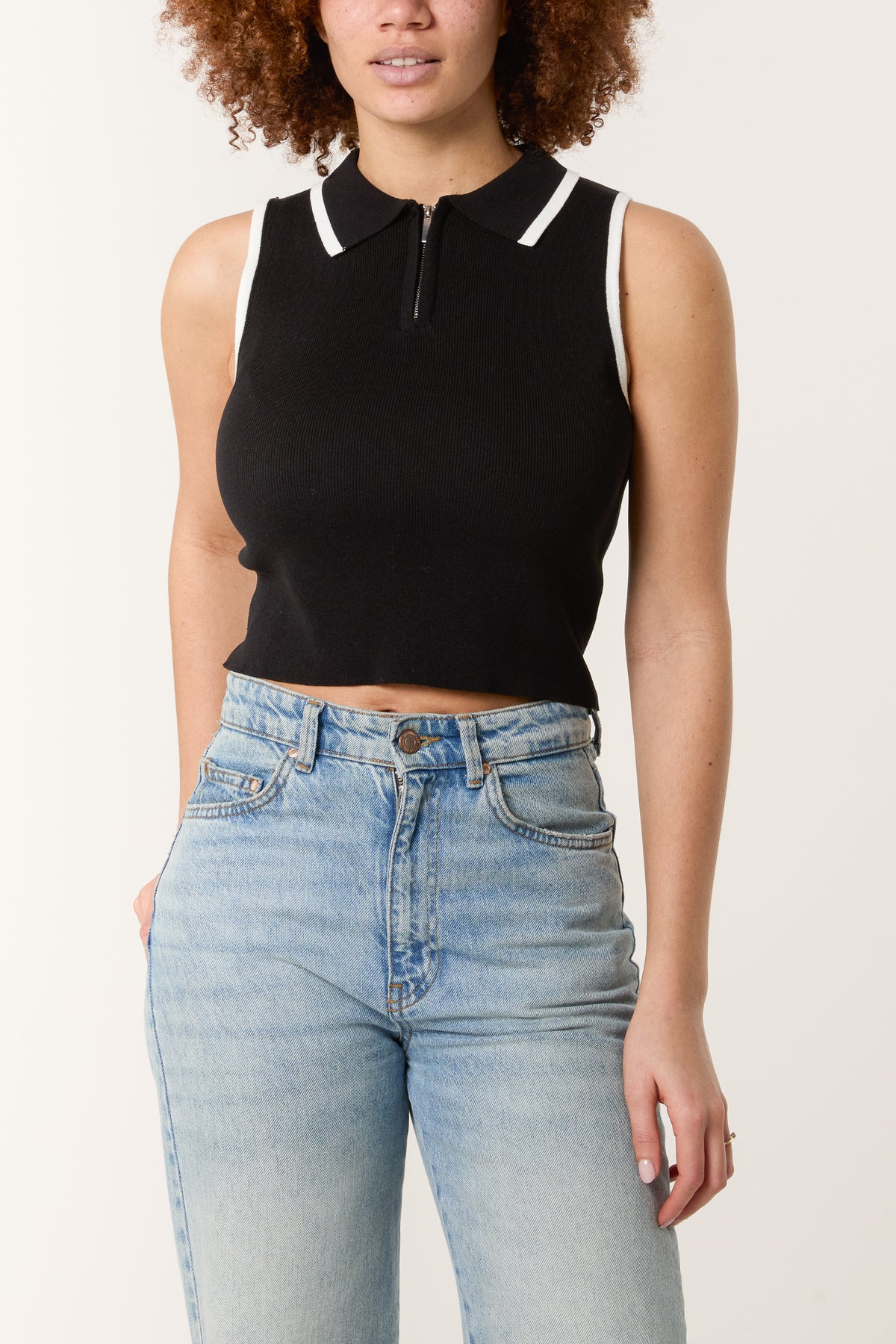 Polo Collar Zip Crop Top