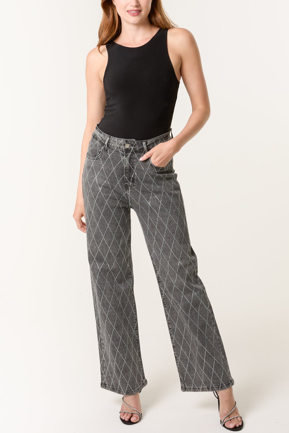 Diamond Embellished Black Wash Jeans