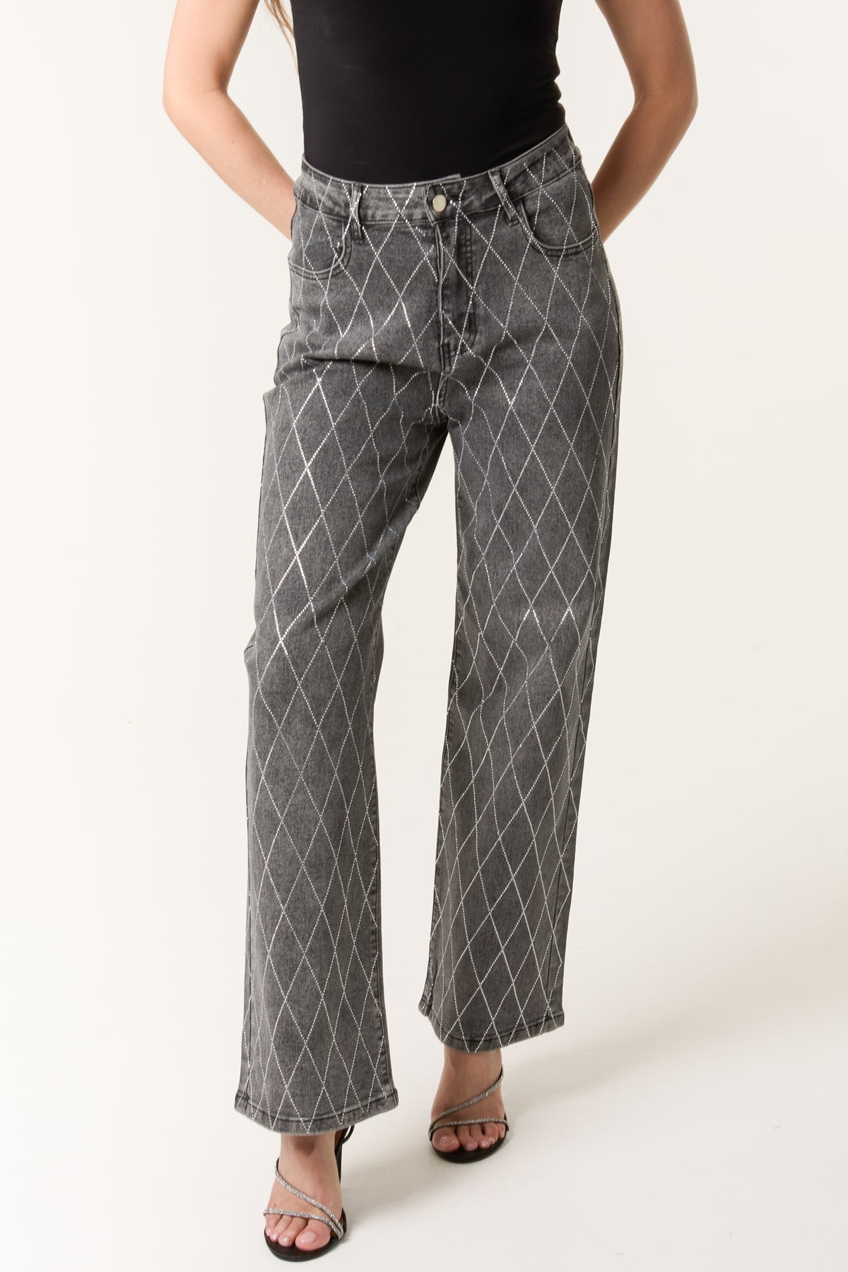 Diamond Embellished Black Wash Jeans