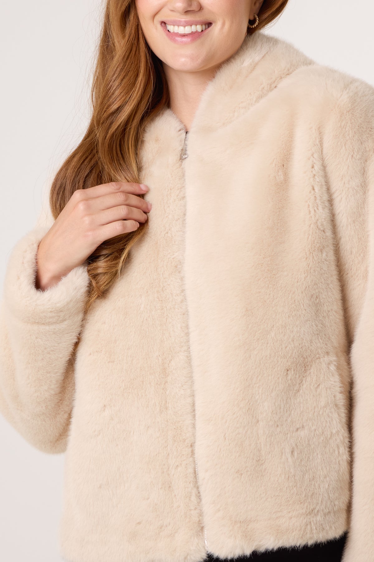 Faux Fur Zip-Up Hooded Coat