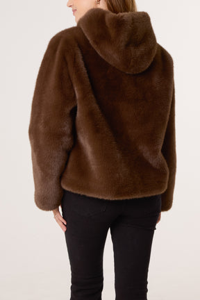 Faux Fur Zip-Up Hooded Coat