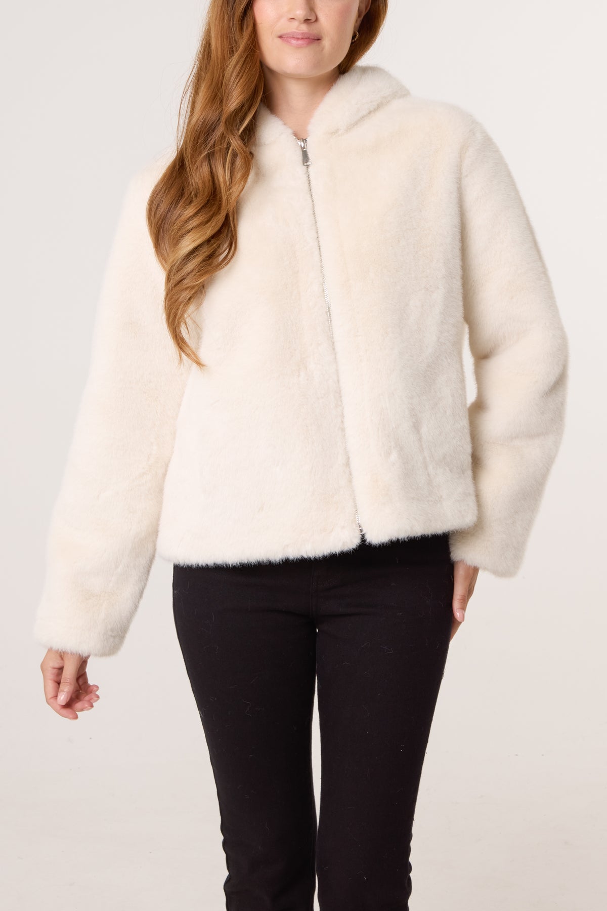 Faux Fur Zip-Up Hooded Coat