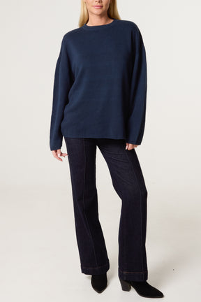 Navy High Neck Knit Jumper