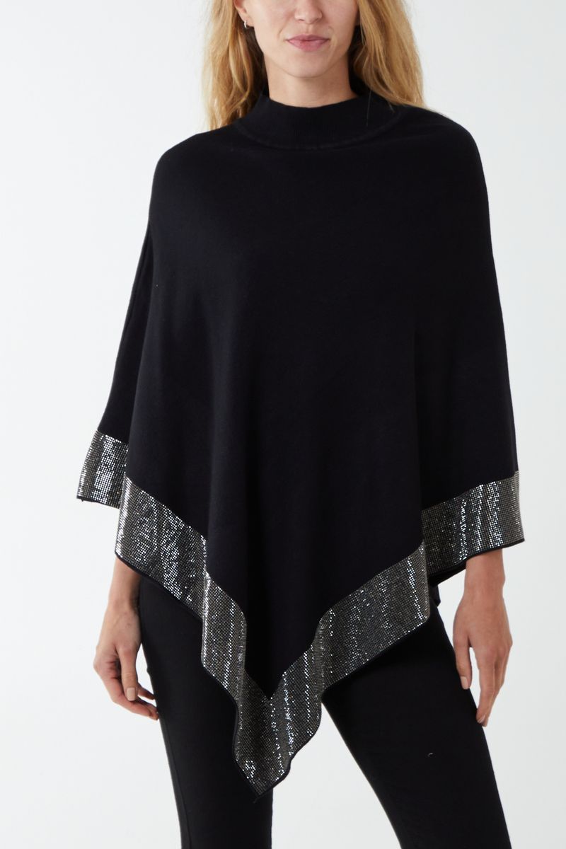 High Neck Diagonal Diamante Poncho