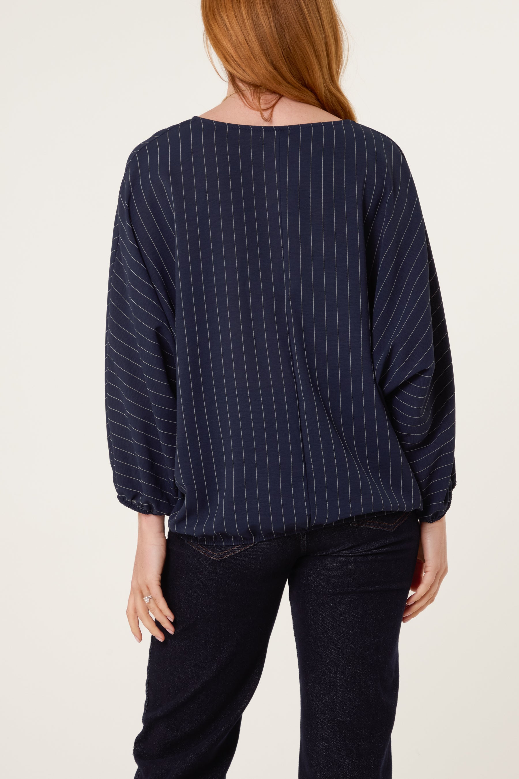Necklace Pinstripe Batwing Blouse