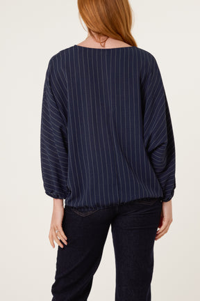 Necklace Pinstripe Batwing Blouse