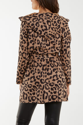 Leopard Print Hooded & Belted Jacket