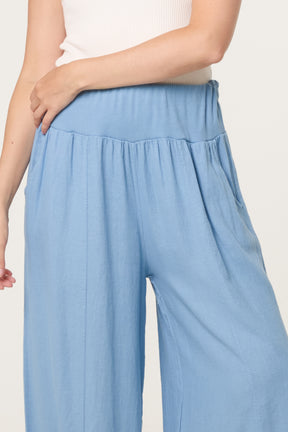 Linen Blend Wide Leg Waistband Trousers