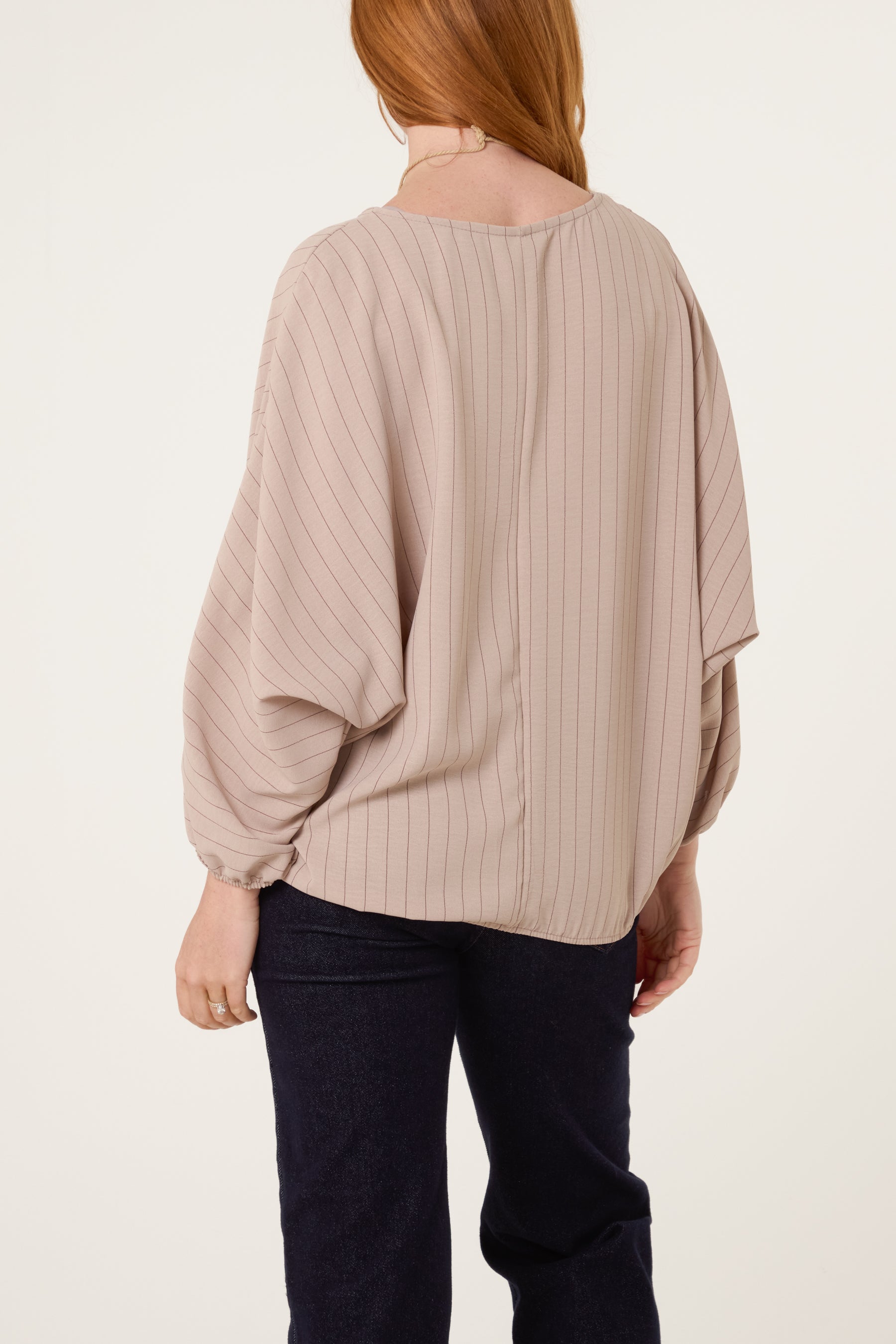 Necklace Pinstripe Batwing Blouse