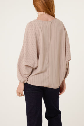 Necklace Pinstripe Batwing Blouse