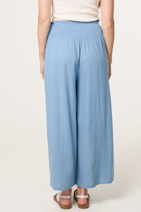 Linen Blend Wide Leg Waistband Trousers