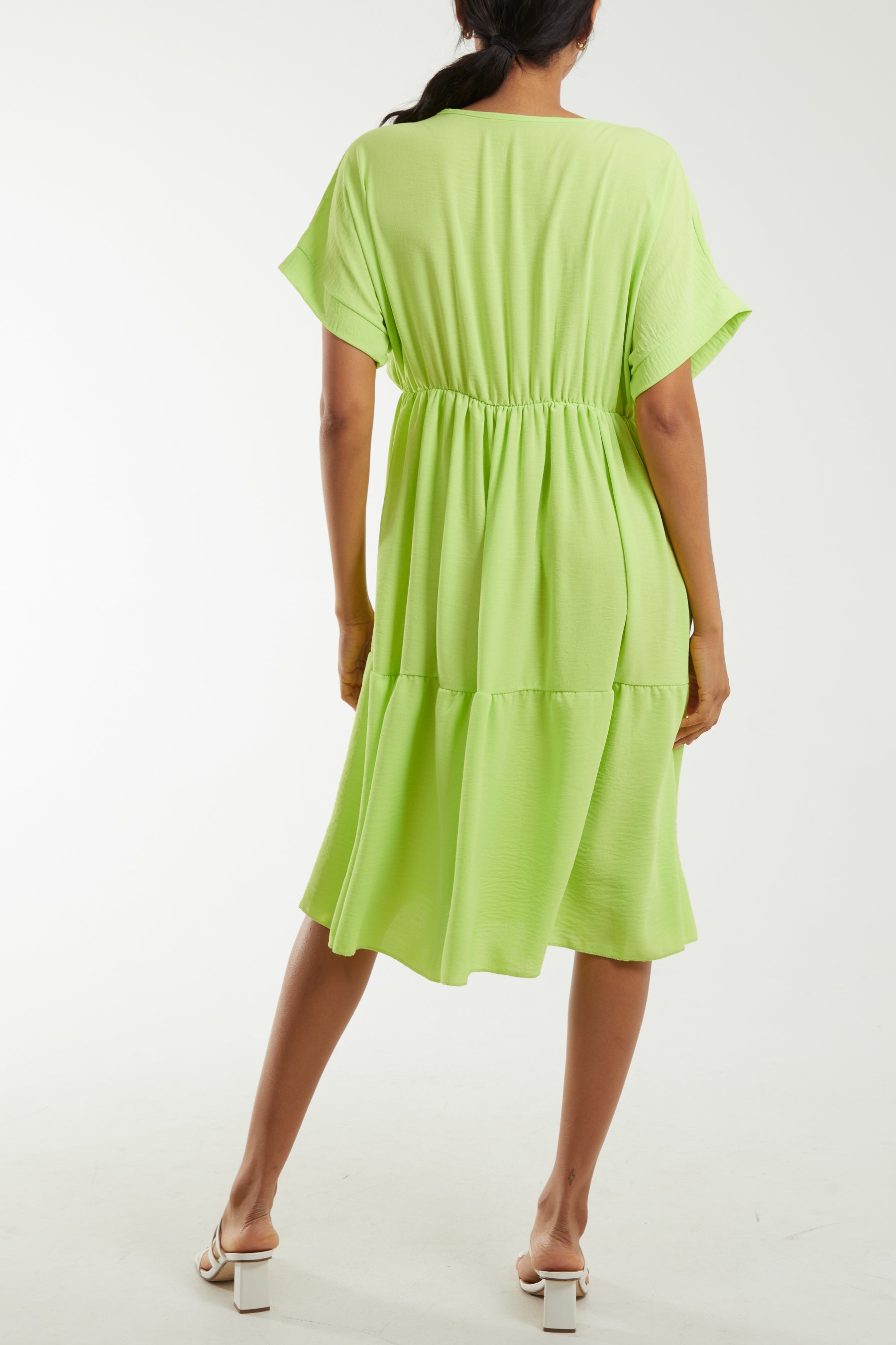 V-Neck Short Sleeve Tiered Midi Dress