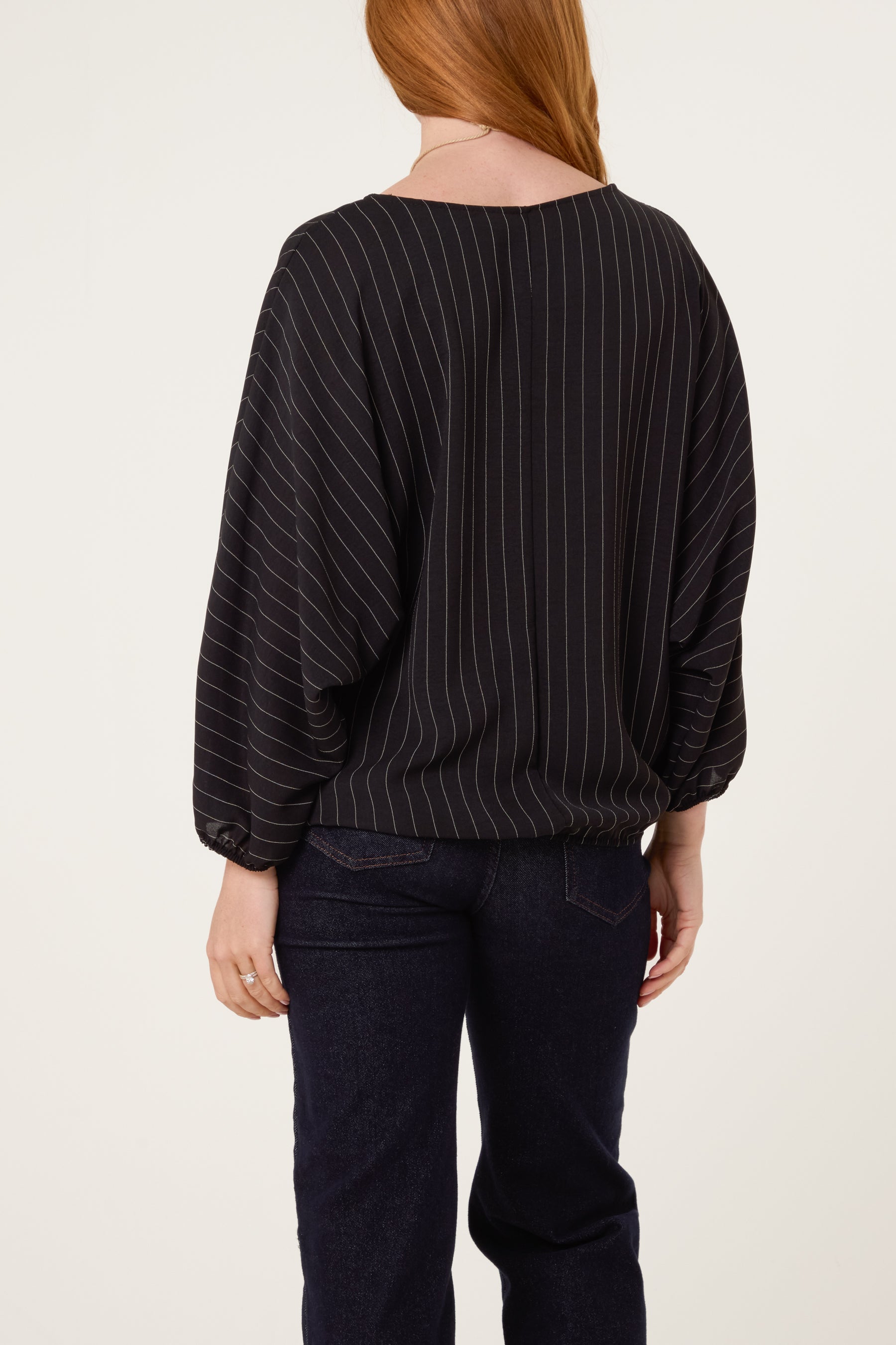 Necklace Pinstripe Batwing Blouse