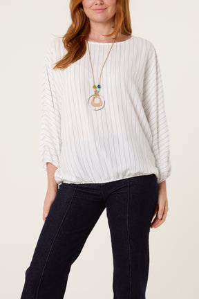 Necklace Pinstripe Batwing Blouse