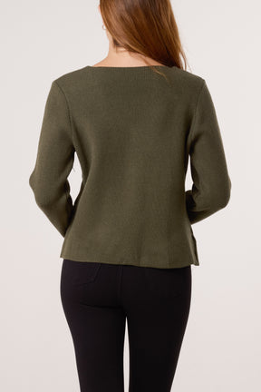 Gold Button V-Neck Cardigan