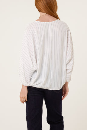 Necklace Pinstripe Batwing Blouse