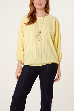 Necklace Pinstripe Batwing Blouse