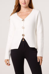 Gold Button V-Neck Cardigan
