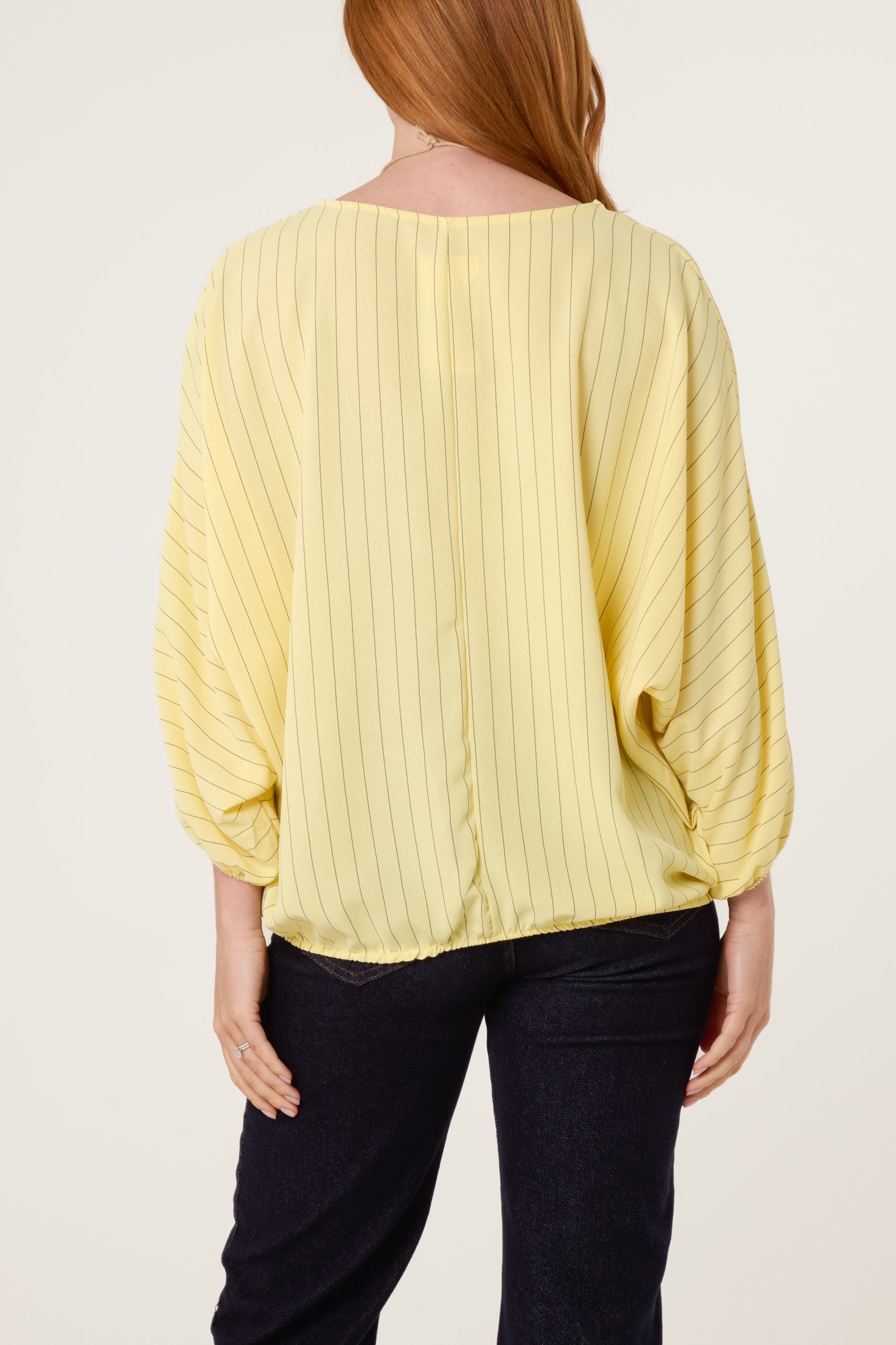 Necklace Pinstripe Batwing Blouse