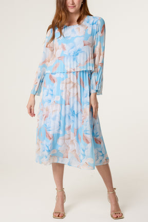 Floral Double Layer Pleated Dress