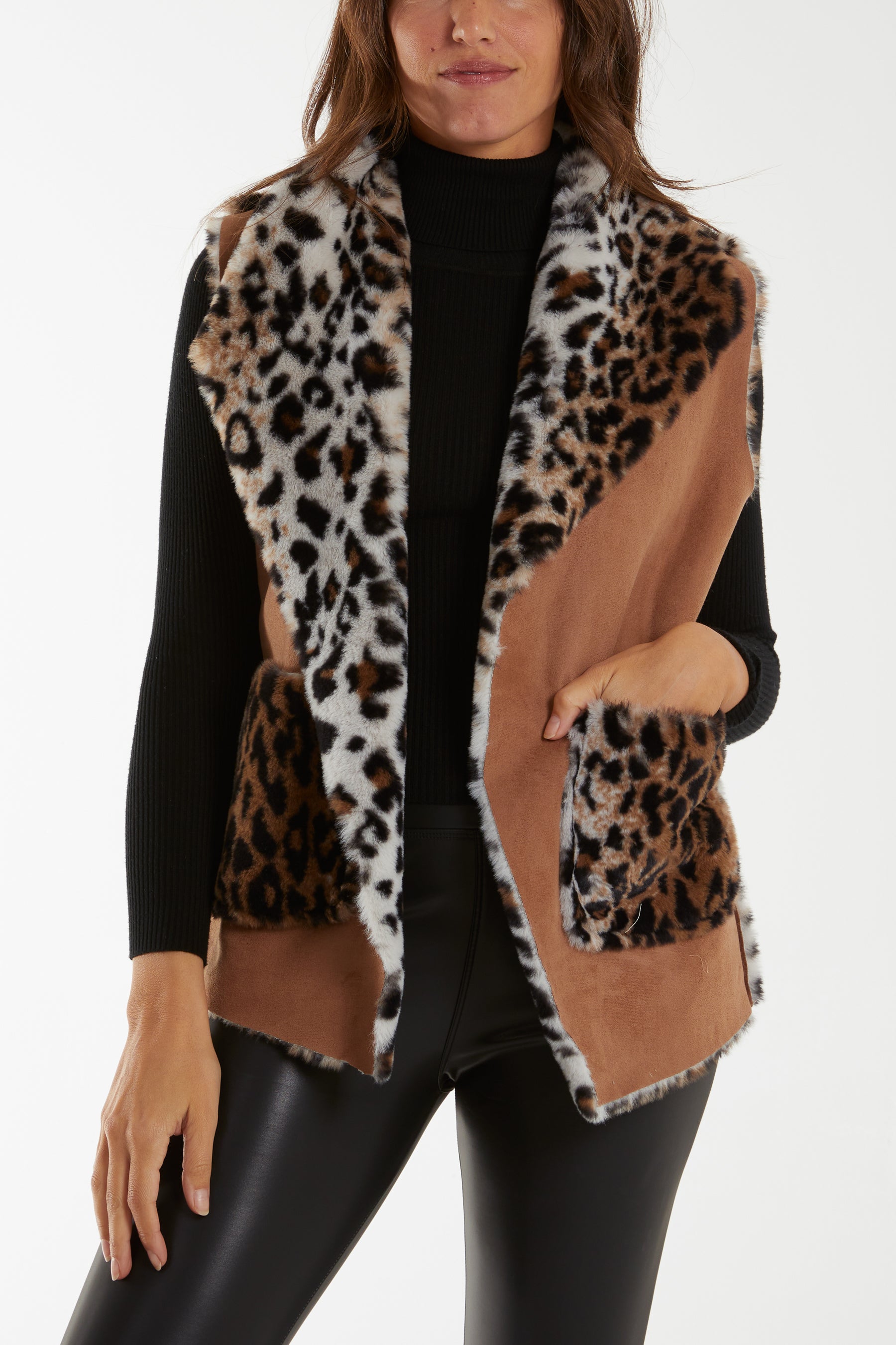 Leopard Print Fur Sleeveless Jacket