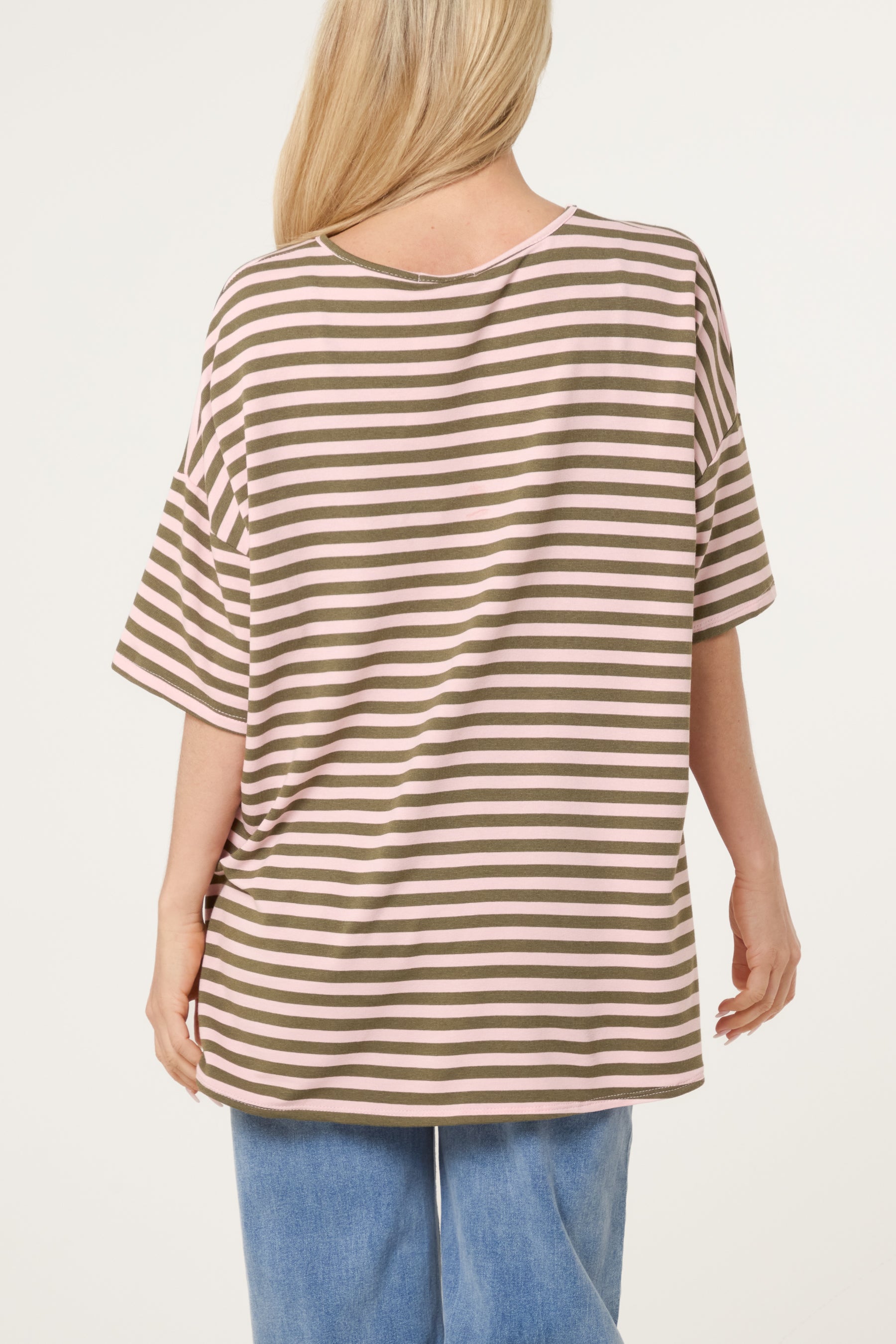 Cotton Blend V-Neck Striped T-Shirt