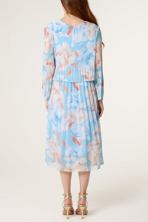 Floral Double Layer Pleated Dress