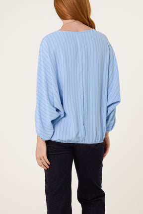 Necklace Pinstripe Batwing Blouse