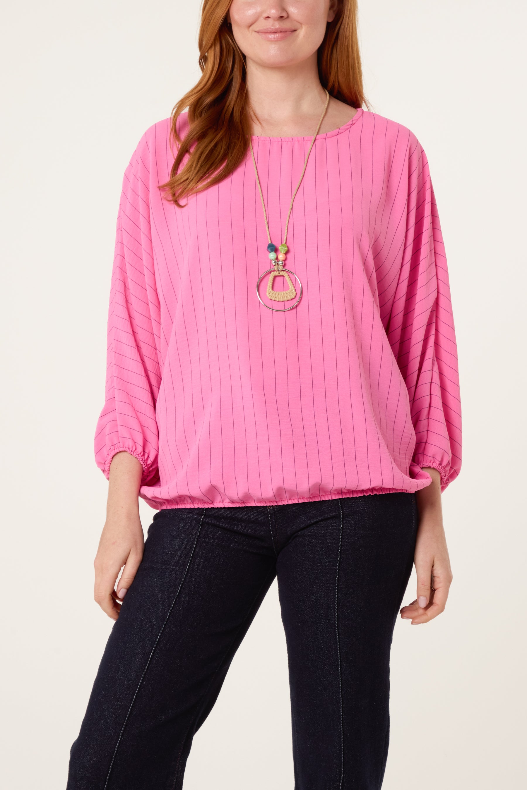 Necklace Pinstripe Batwing Blouse