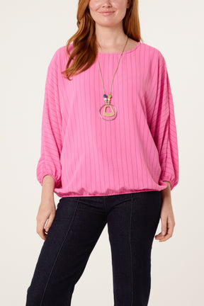 Necklace Pinstripe Batwing Blouse