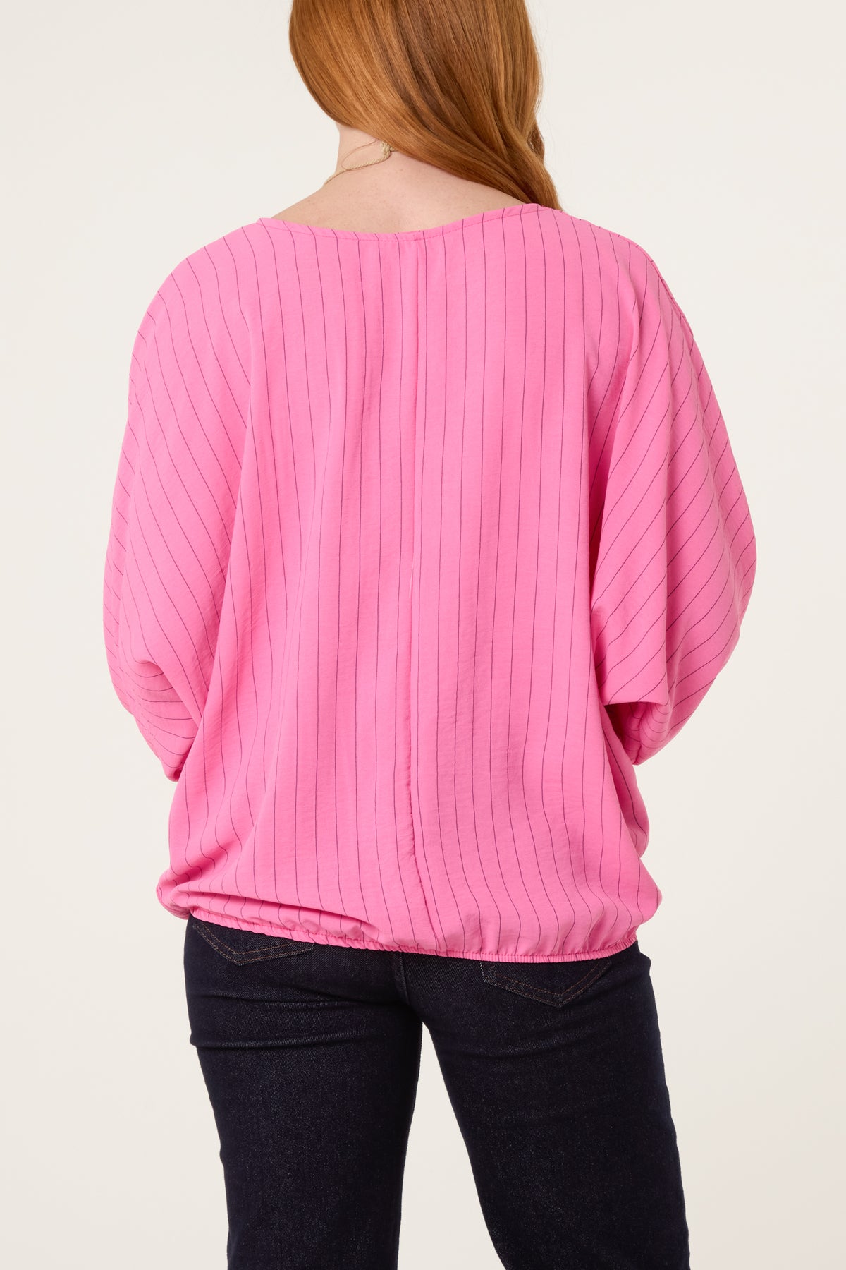 Necklace Pinstripe Batwing Blouse