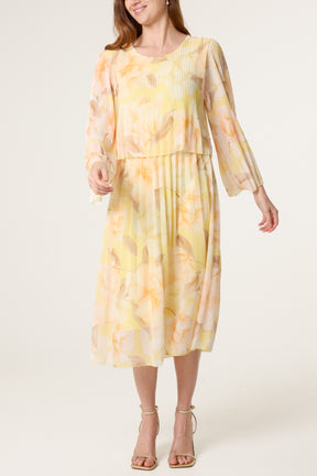 Floral Double Layer Pleated Dress