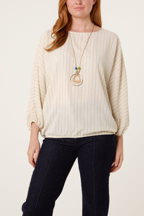 Necklace Pinstripe Batwing Blouse