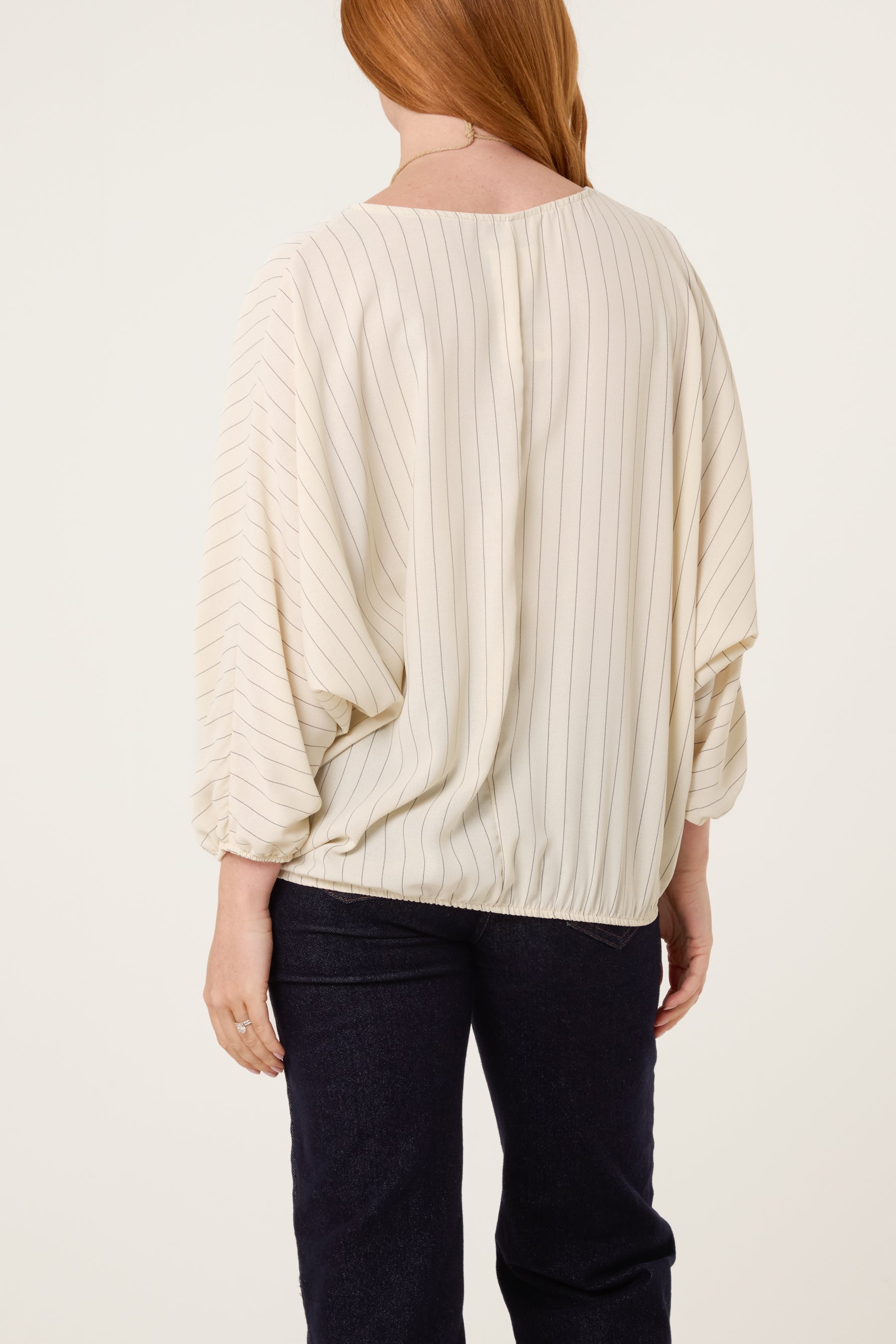 Necklace Pinstripe Batwing Blouse