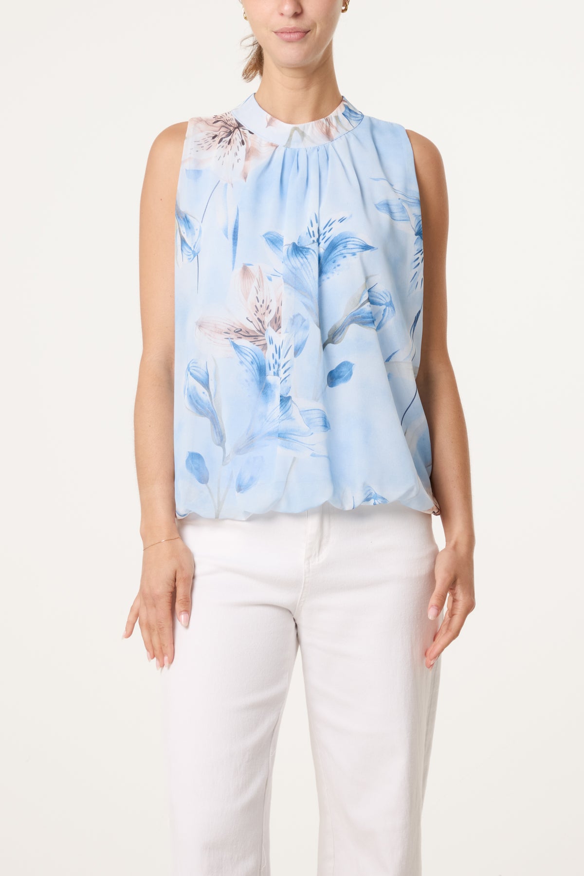 Halterneck Chiffon Floral Blouse