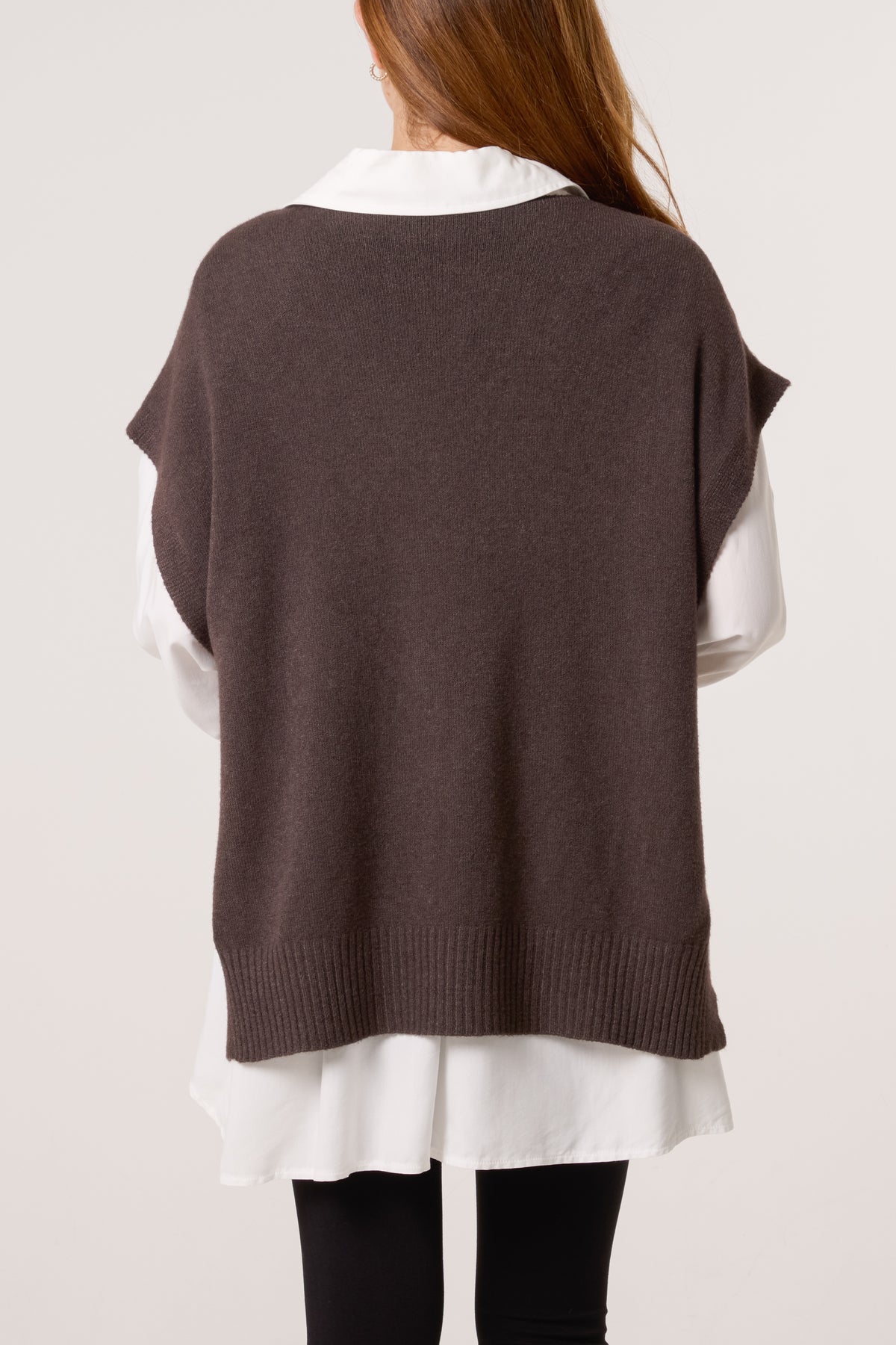 V-Neck Side Split Knit Vest