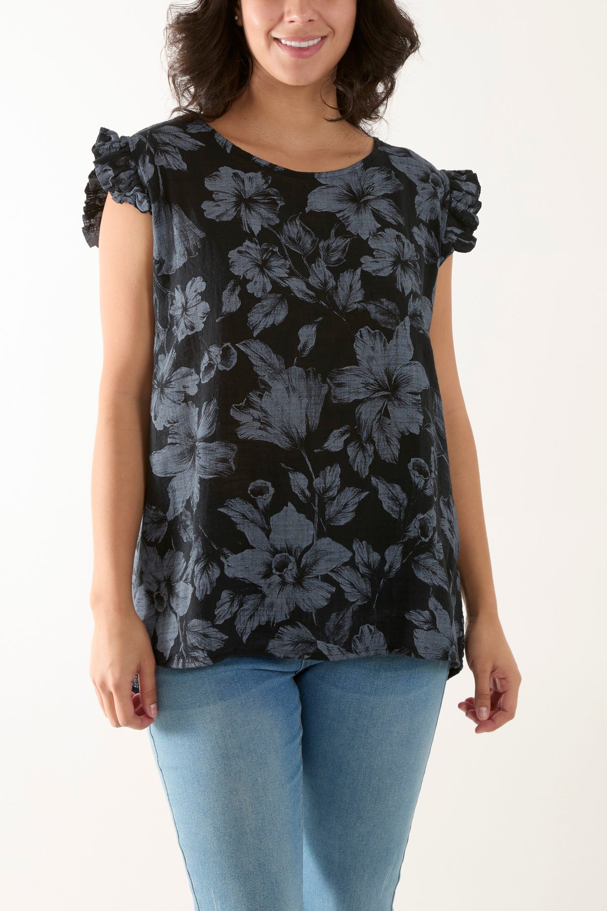 Hibiscus Flower Back Button Top