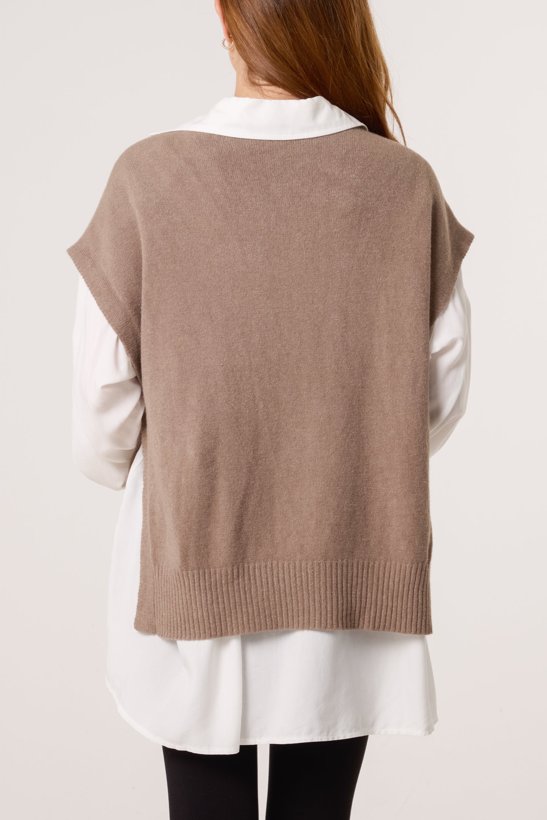 V-Neck Side Split Knit Vest